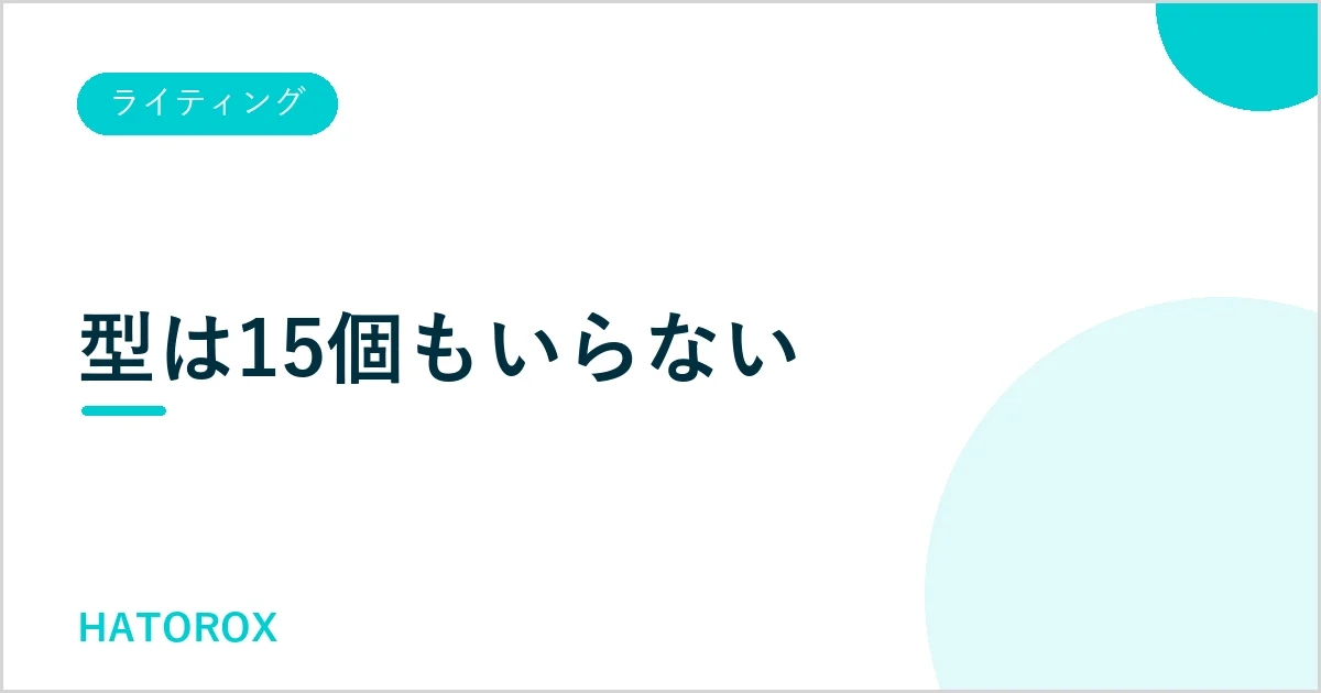 ライティングのフレームワーク15選の記事のアイキャッチ。型は15個もいらない